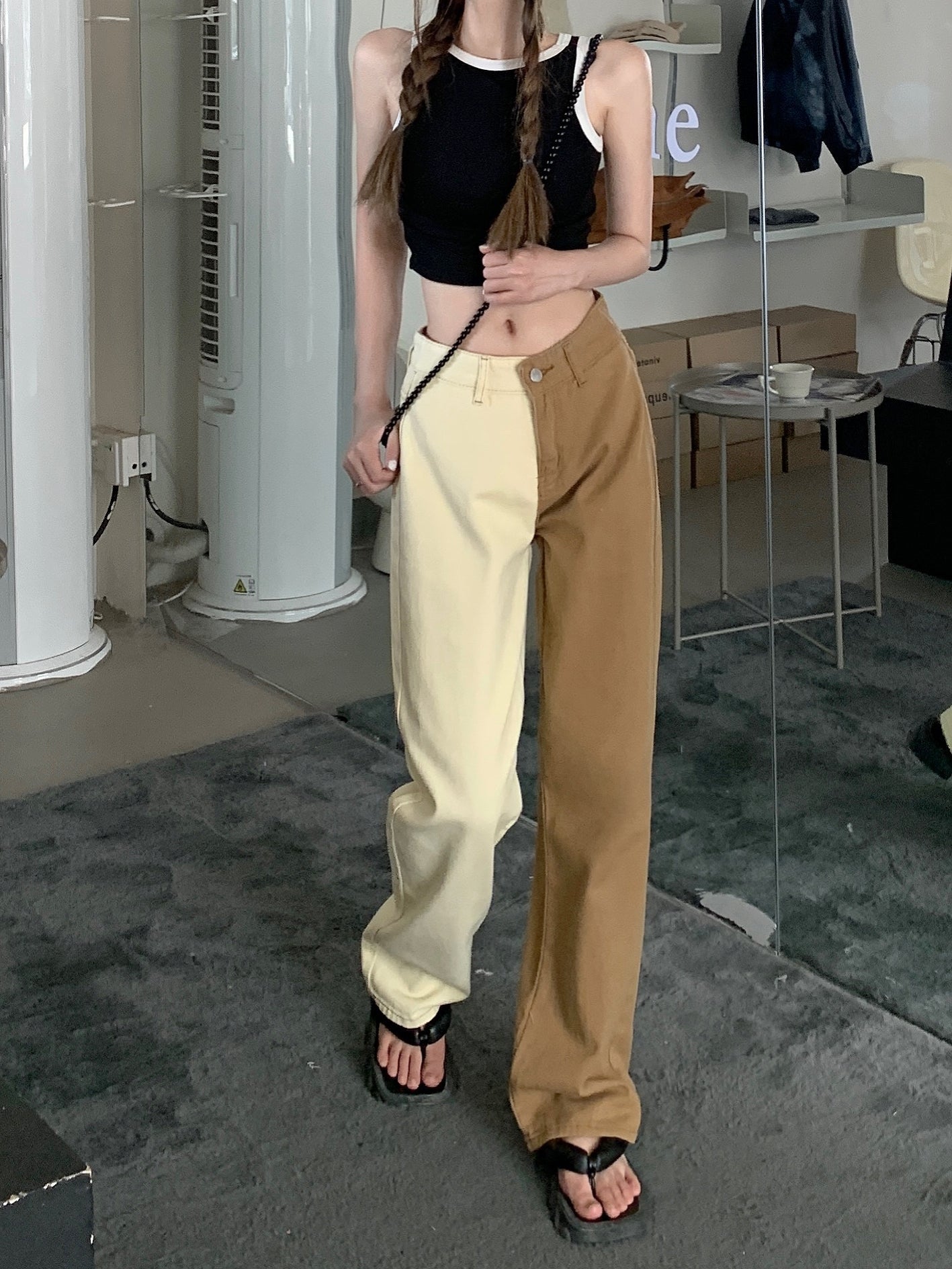 Brown Colorblock Jeans
