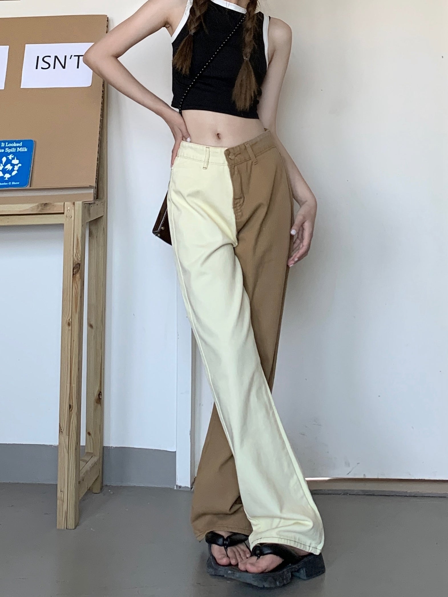 Brown Colorblock Jeans