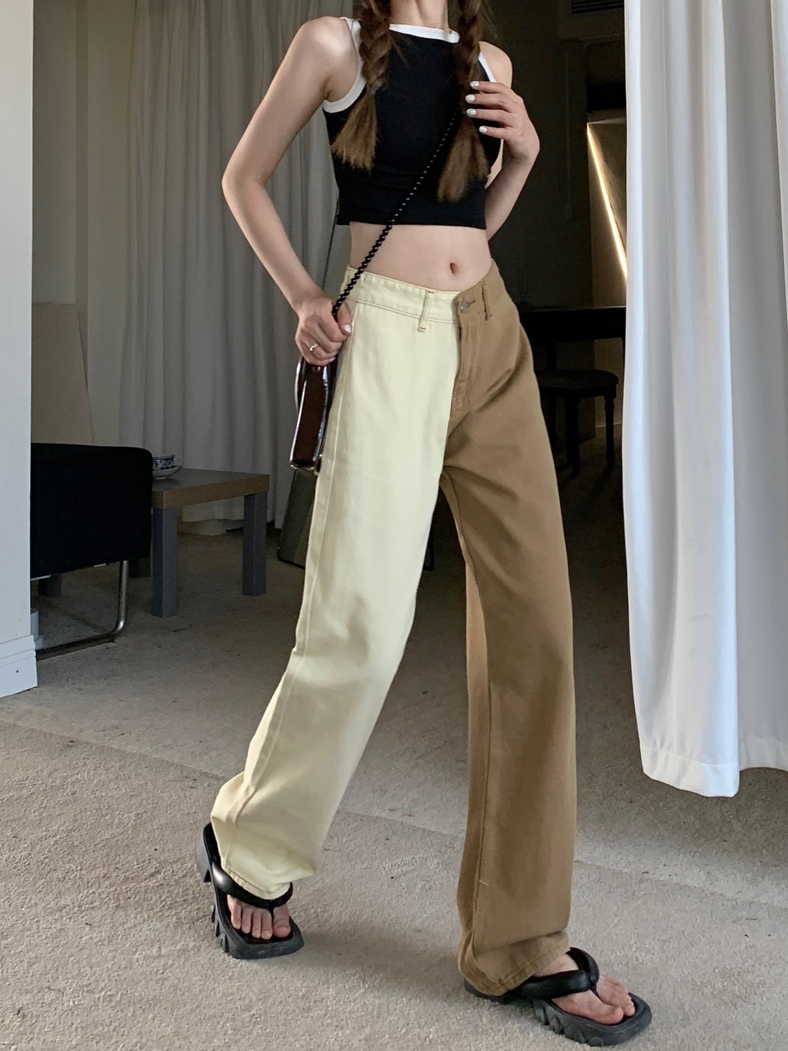 Brown Colorblock Jeans