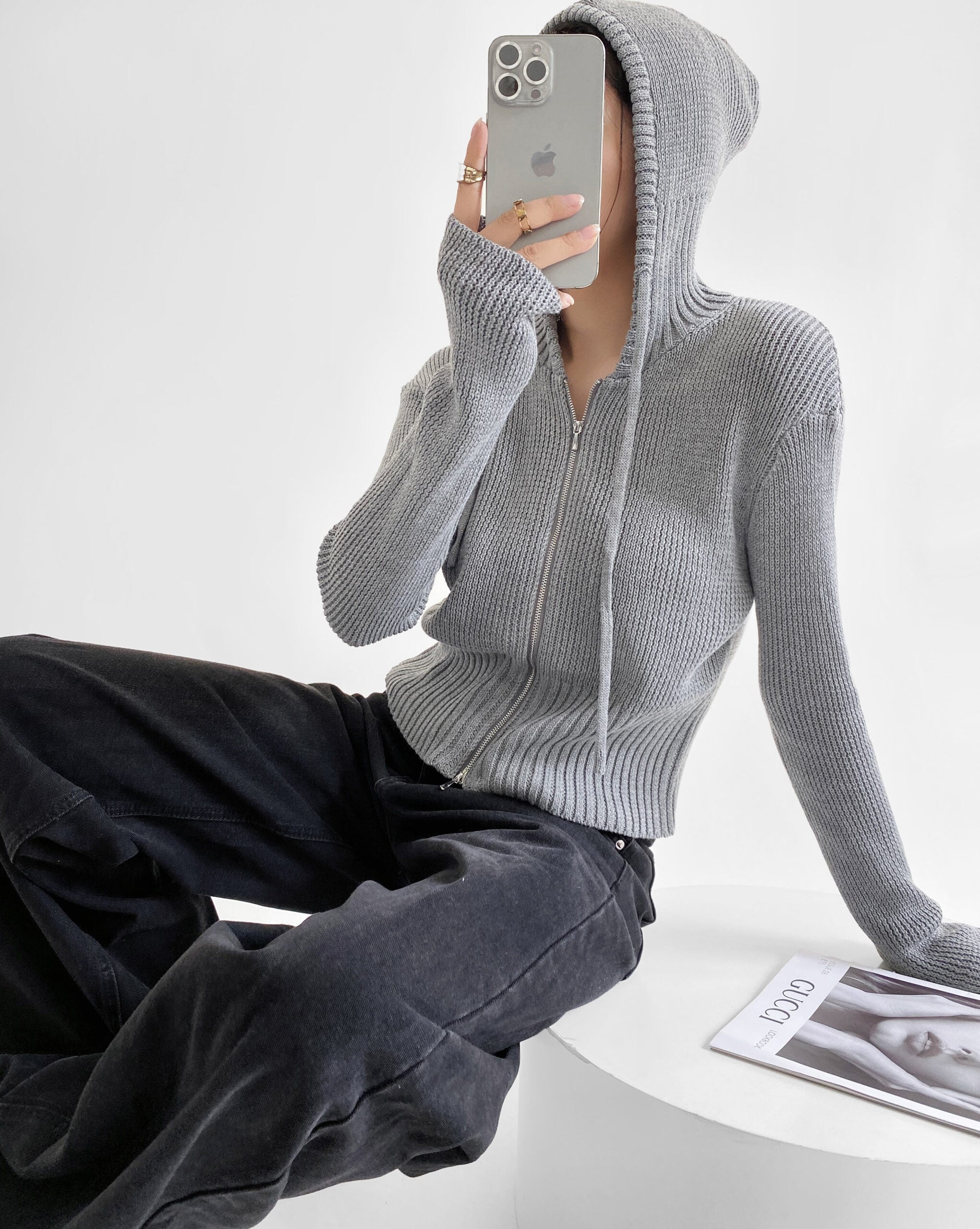 Brown Comfy Ribbed Hooded Jacket