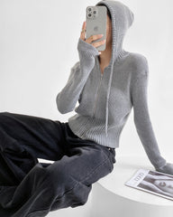 Brown Comfy Ribbed Hooded Jacket