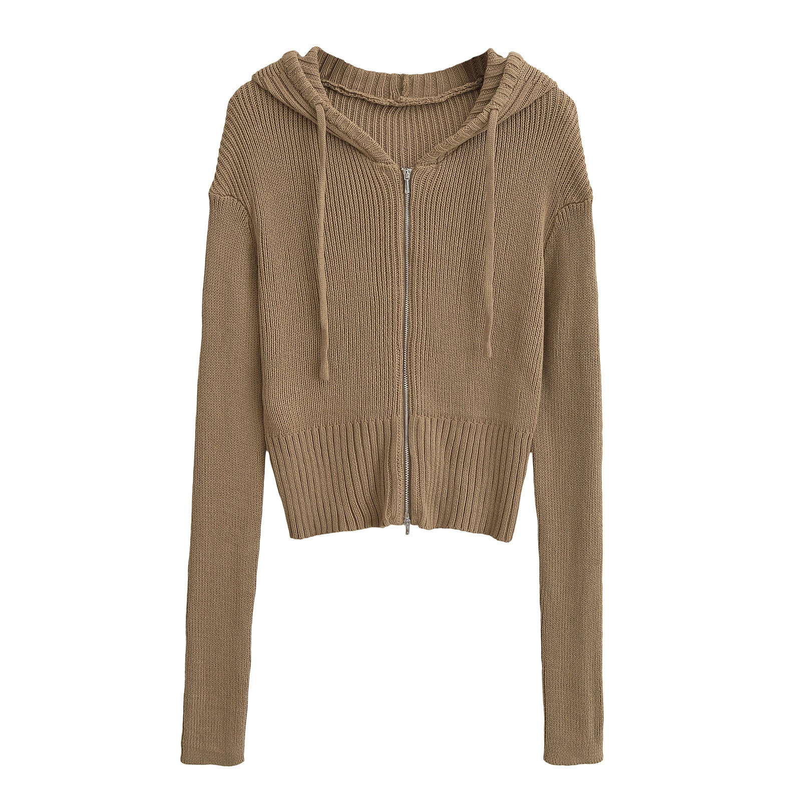 Brown Comfy Ribbed Hooded Jacket