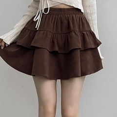 Brown Corduroy Style Layered Skirt