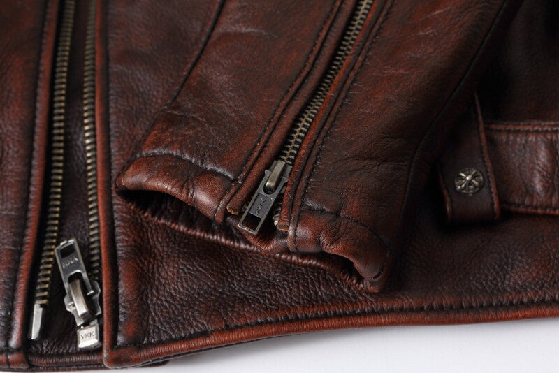 Brown Cropped Biker Leather Jacket