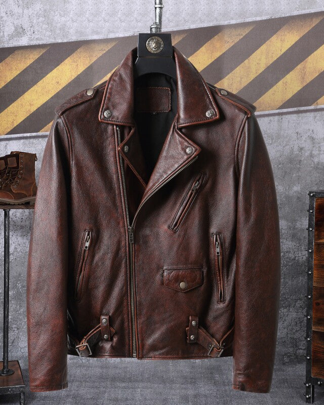 Brown Cropped Biker Leather Jacket