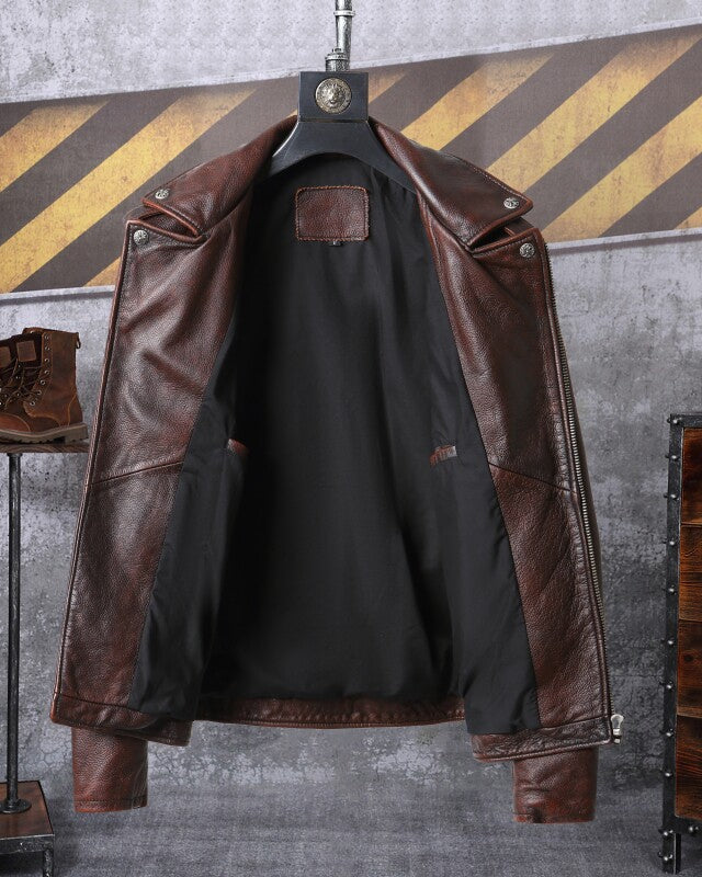 Brown Cropped Biker Leather Jacket