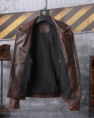 Brown Cropped Biker Leather Jacket