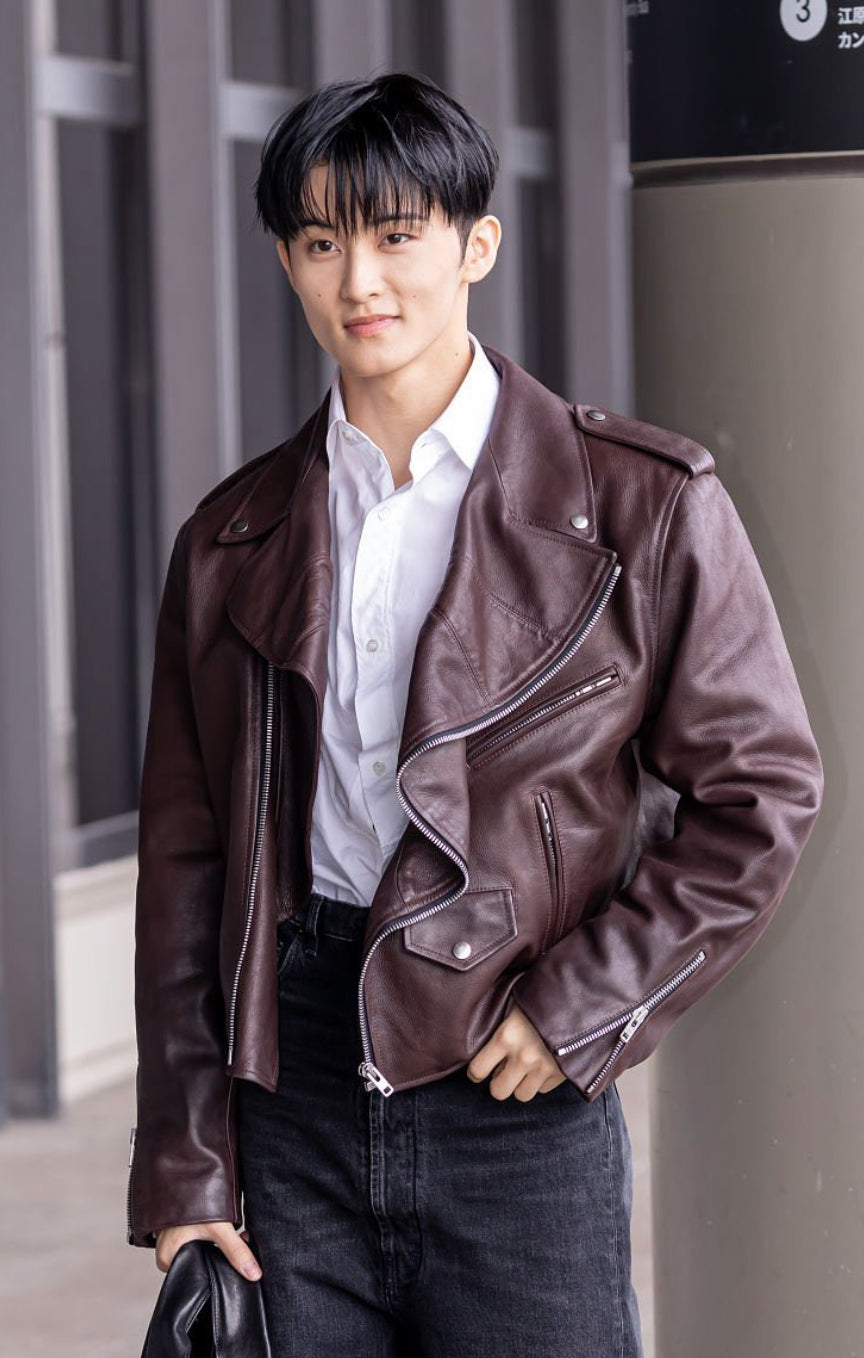 Brown Cropped Biker Leather Jacket