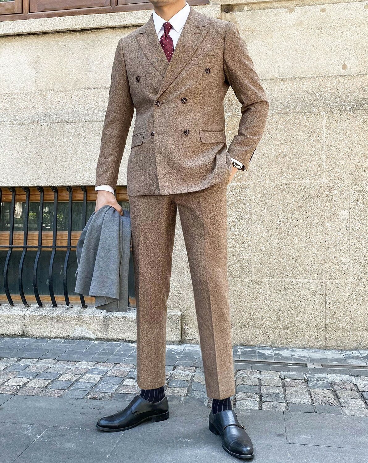 Brown Double-Breasted Suit Blazer And Pants Set