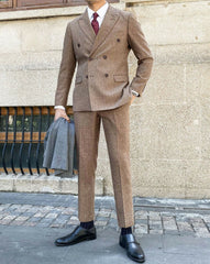 Brown Double-Breasted Suit Blazer And Pants Set