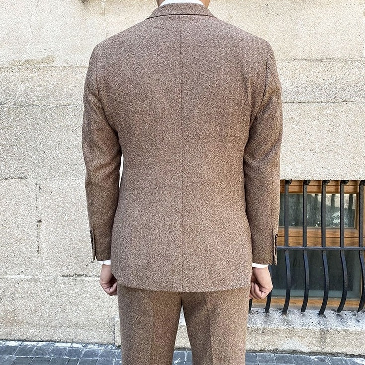 Brown Double-Breasted Suit Blazer And Pants Set
