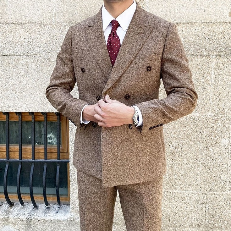 Brown Double-Breasted Suit Blazer And Pants Set