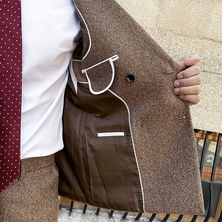 Brown Double-Breasted Suit Blazer And Pants Set