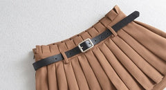 Brown Exposed Shorts Pleated Skirt