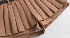 Brown Exposed Shorts Pleated Skirt