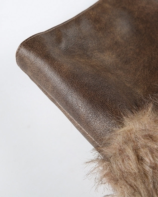 Brown Faux Fur Panel Mini Skirt