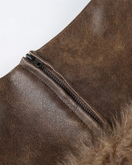 Brown Faux Fur Panel Mini Skirt