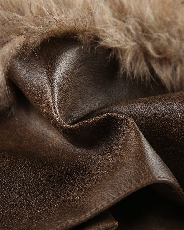 Brown Faux Fur Panel Mini Skirt
