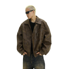 Brown Faux Leather Bomber Jacket