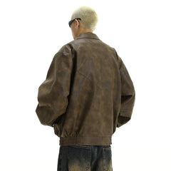 Brown Faux Leather Bomber Jacket