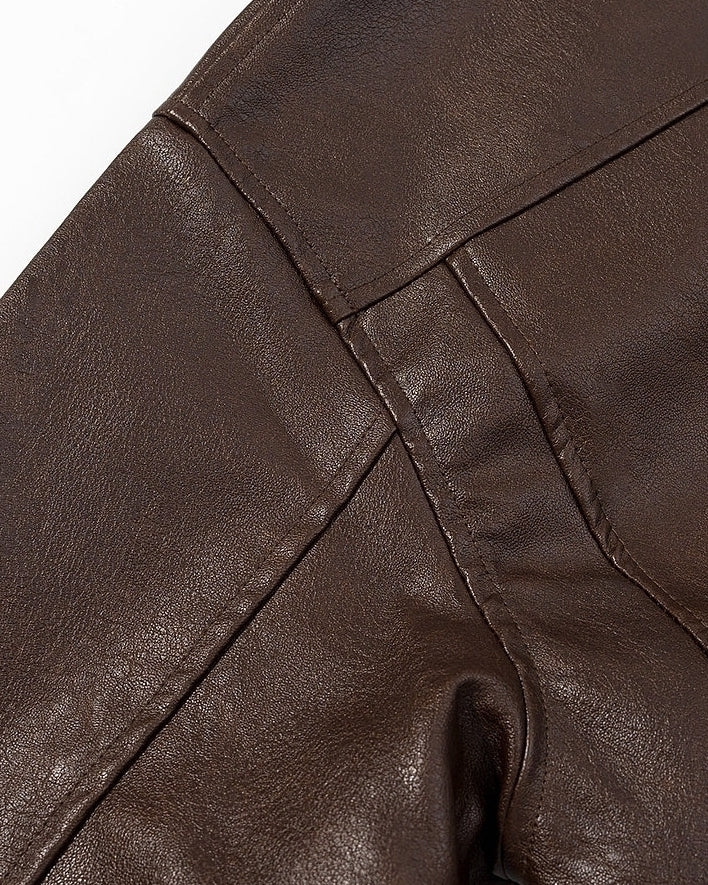 Brown Faux Leather Collared Vintage Jacket