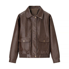 Brown Faux Leather Collared Vintage Jacket