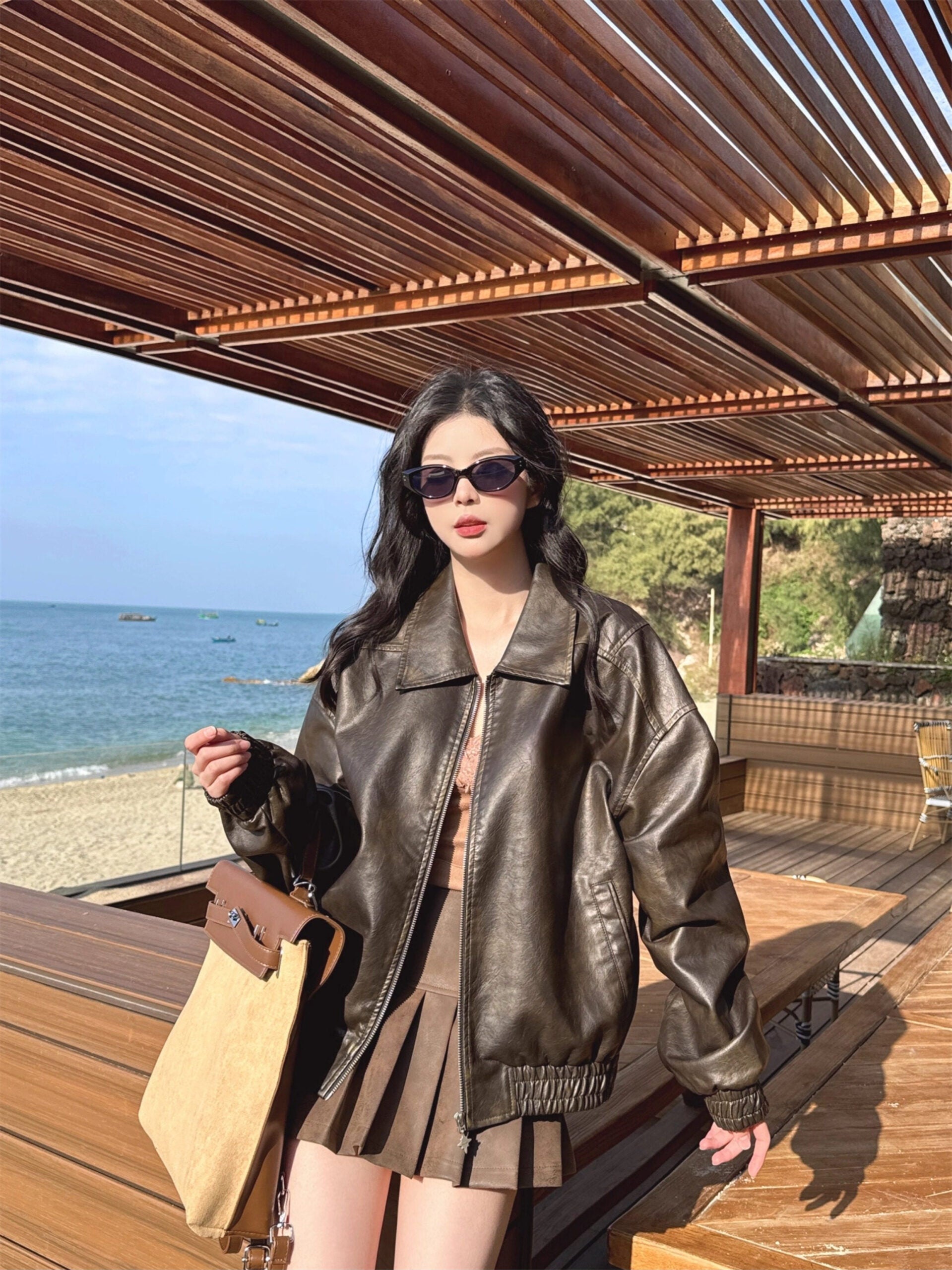 Brown Faux Leather Vintage Jacket