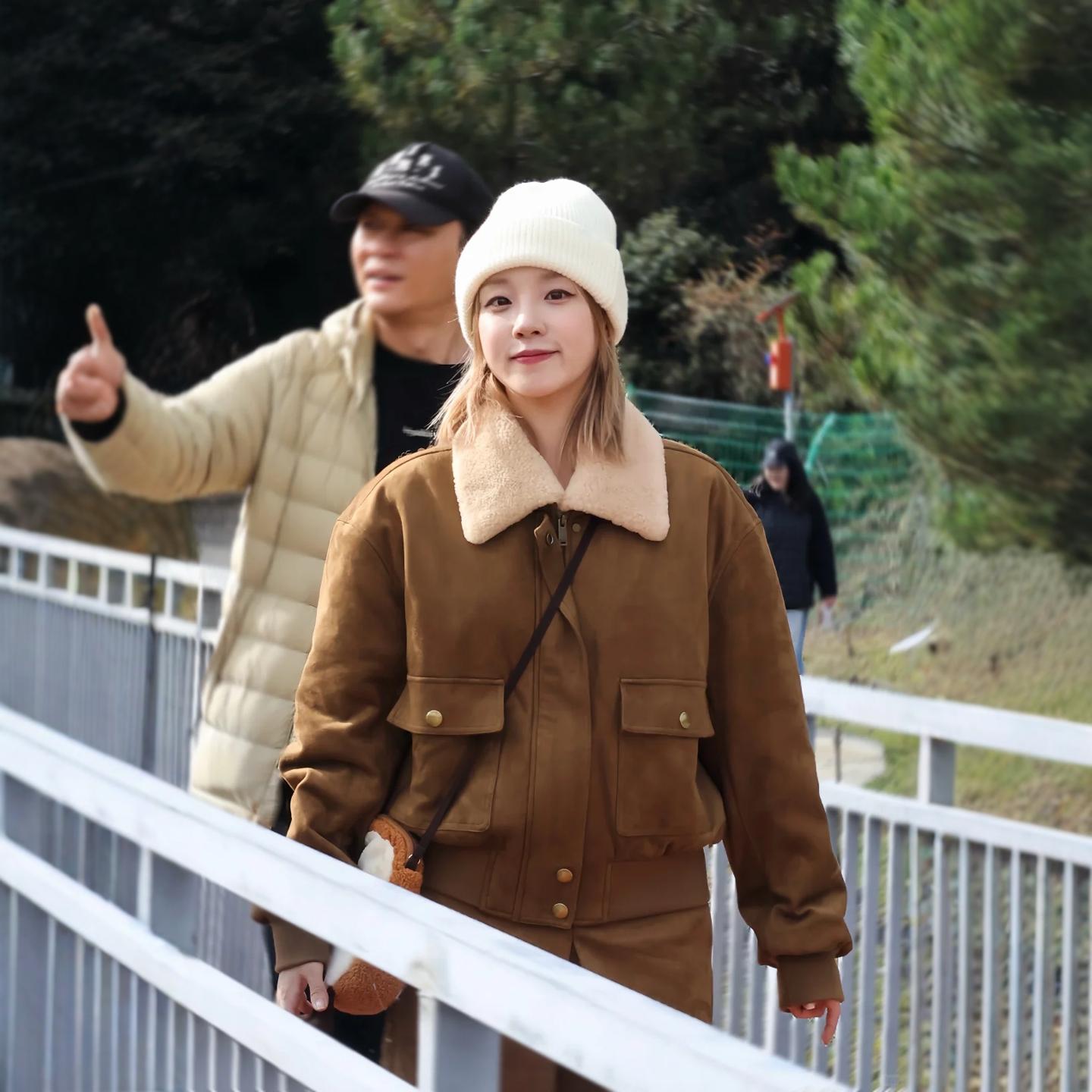 Brown Fleece Collar Faux Suede Jacket