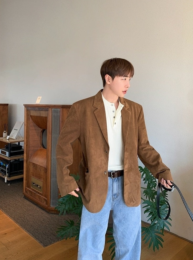 Brown Faux-Suede Blazer Jacket