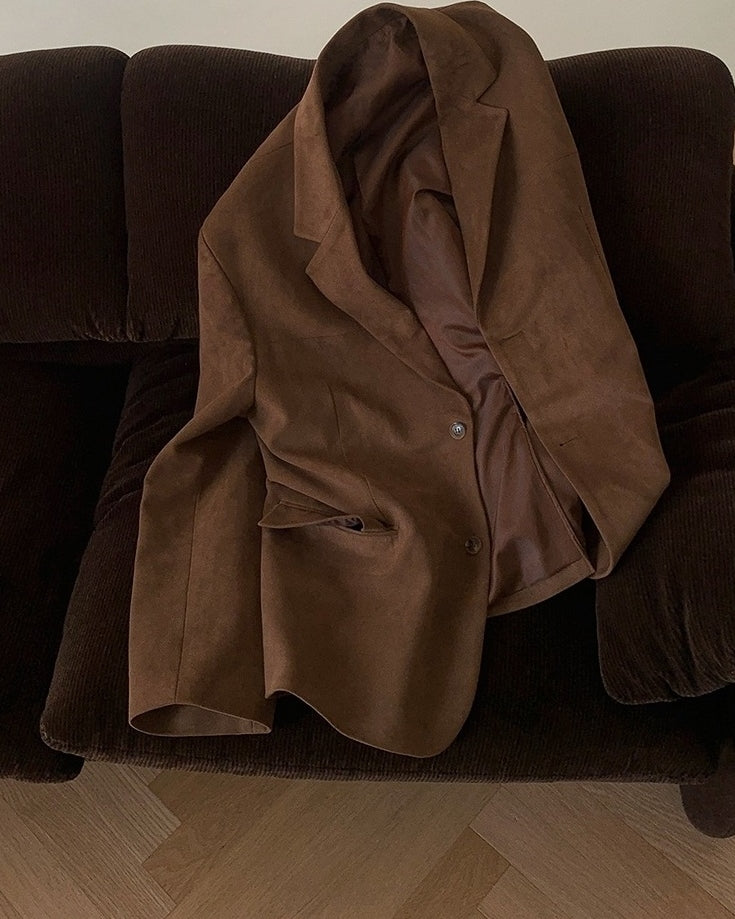 Brown Faux-Suede Blazer Jacket
