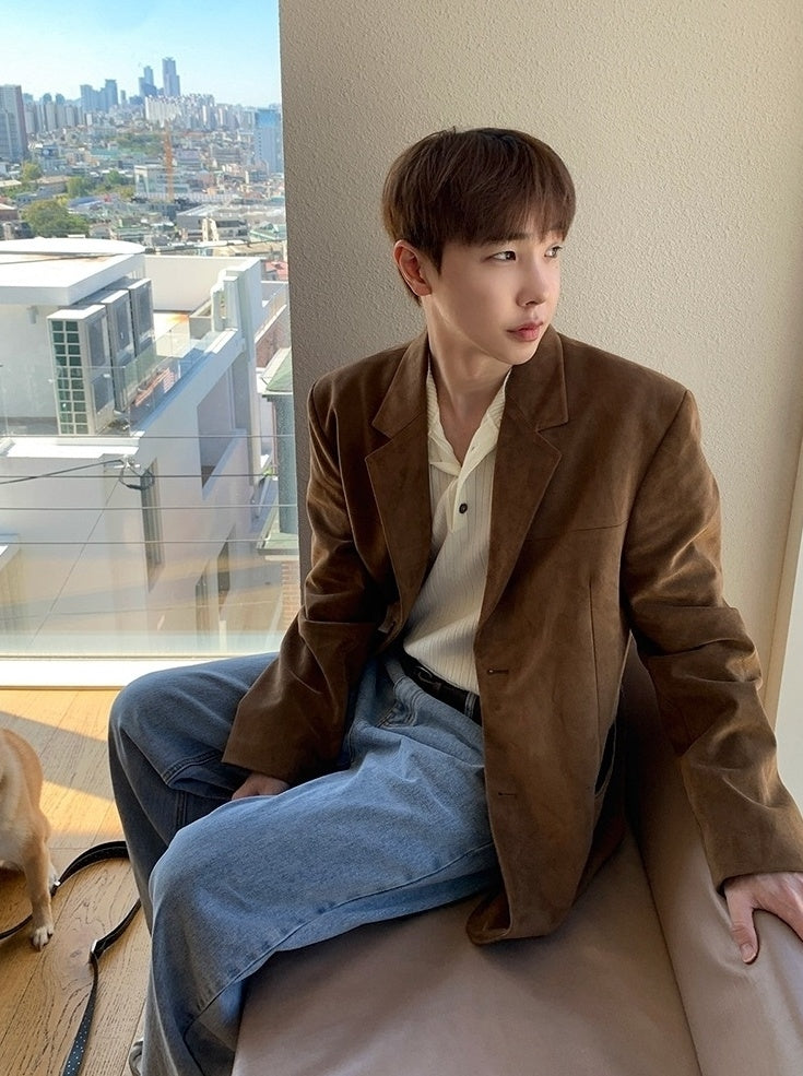 Brown Faux-Suede Blazer Jacket