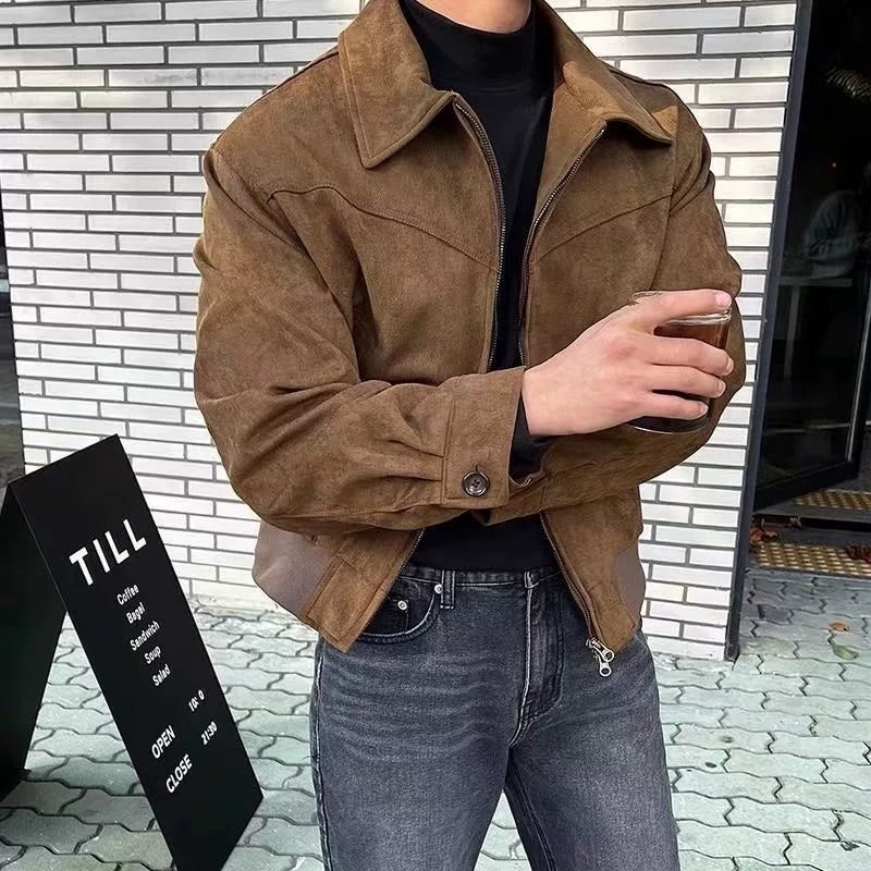 Brown Faux Suede Collared Jacket