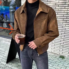 Brown Faux Suede Collared Jacket