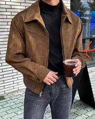Brown Faux Suede Collared Jacket