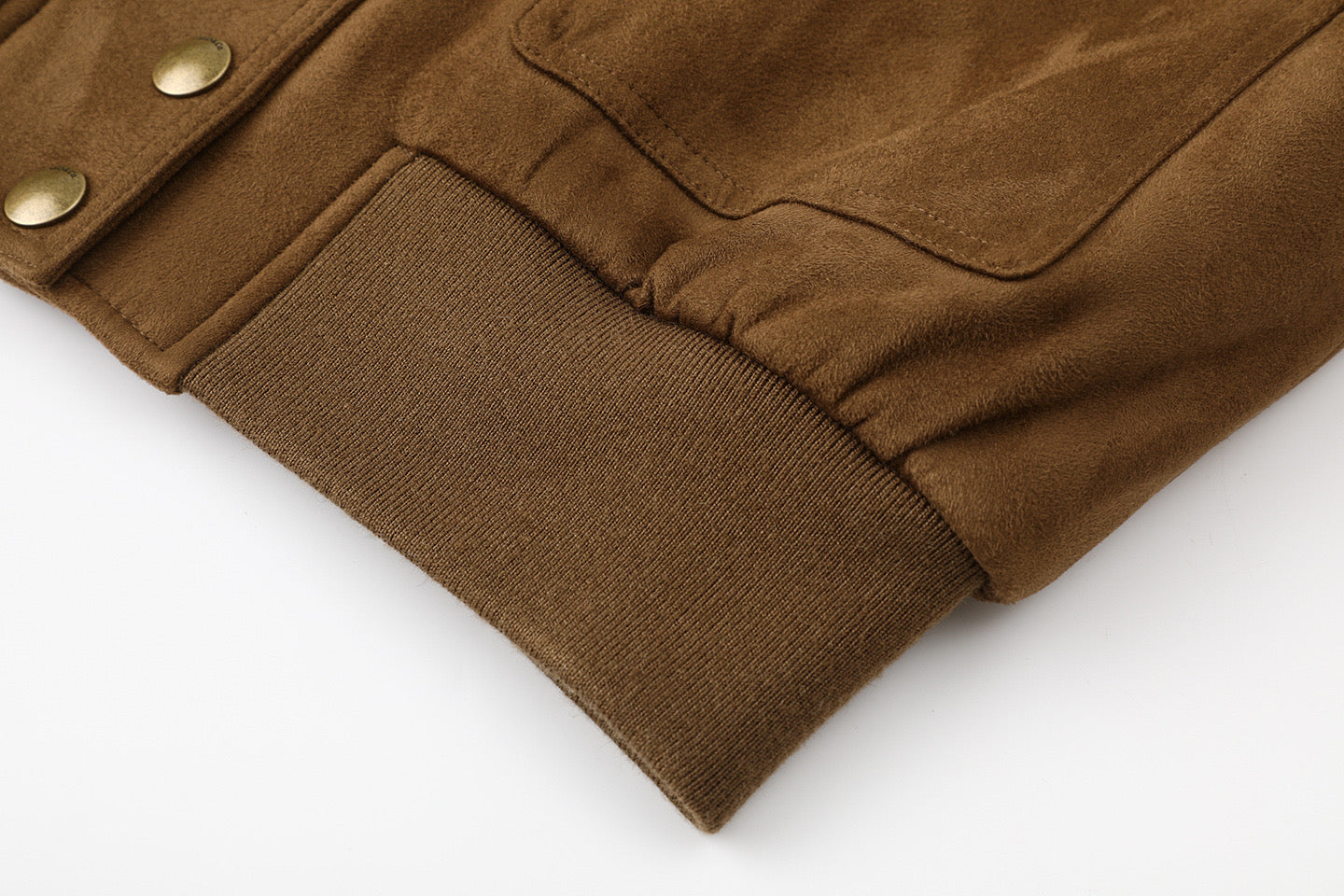 Brown Fleece Collar Faux Suede Jacket
