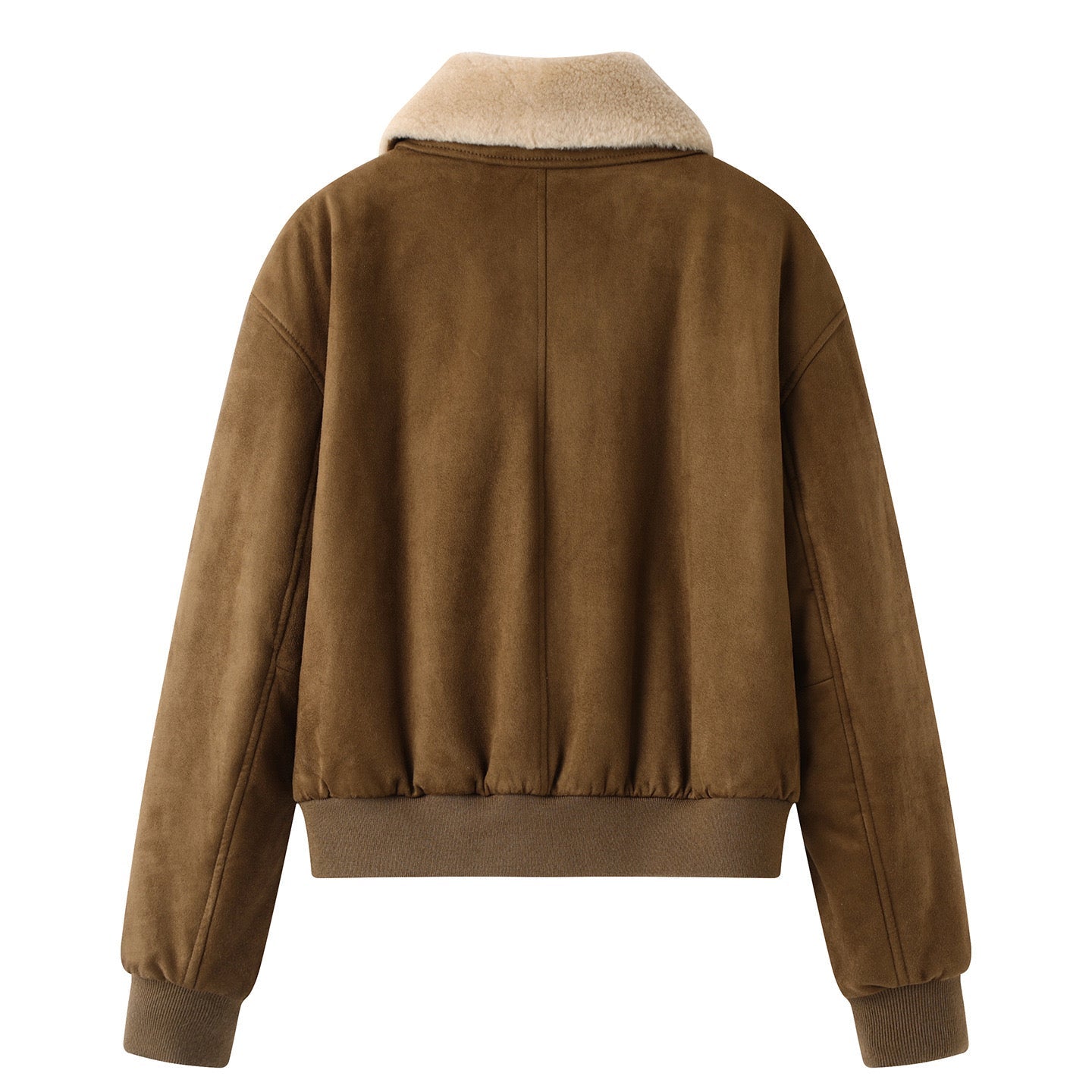 Brown Fleece Collar Faux Suede Jacket