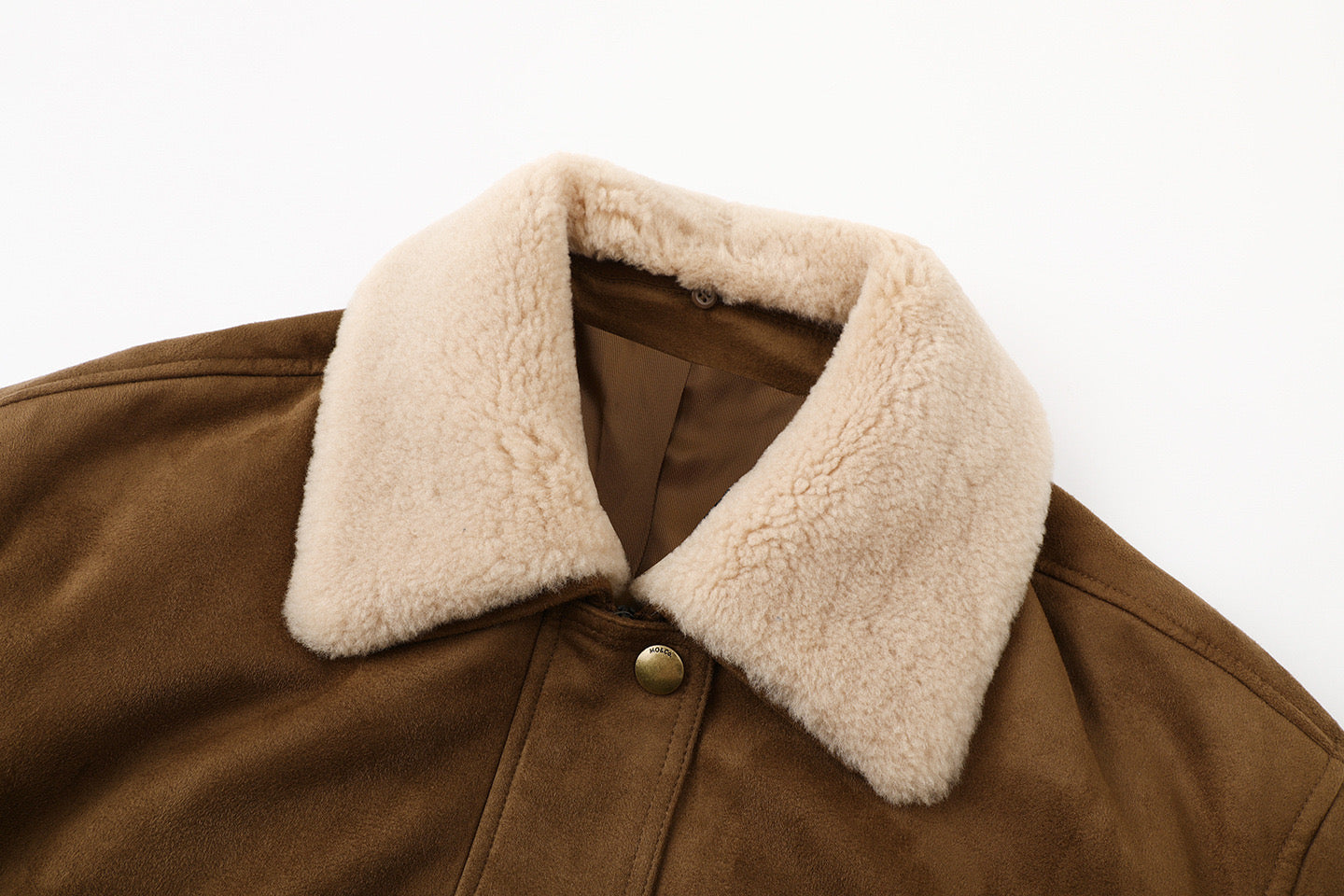 Brown Fleece Collar Faux Suede Jacket
