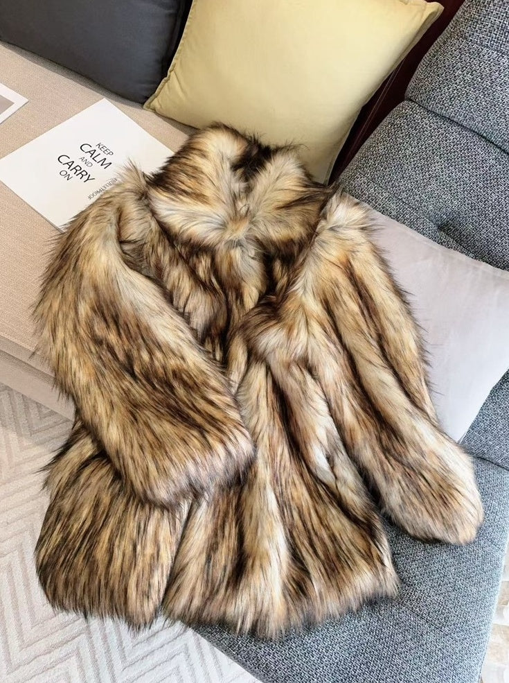 Brown Fluffy Faux Fur Jacket
