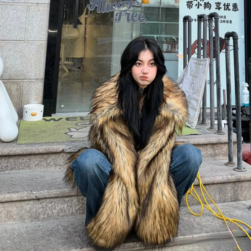Brown Fluffy Faux Fur Jacket