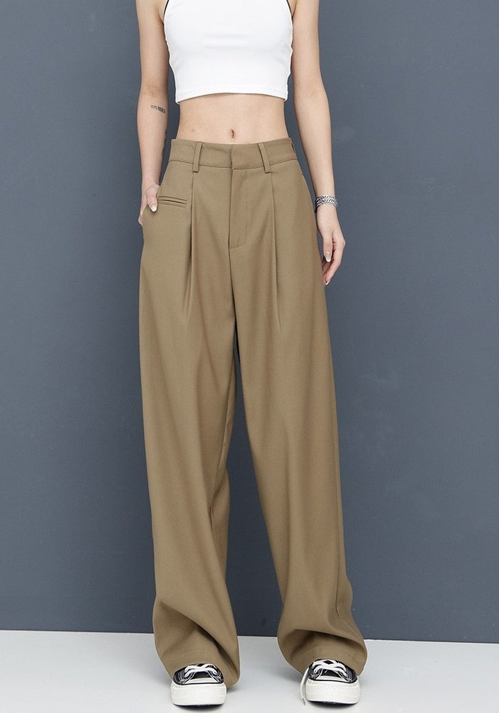 Brown Front Pleat Mopping Pants
