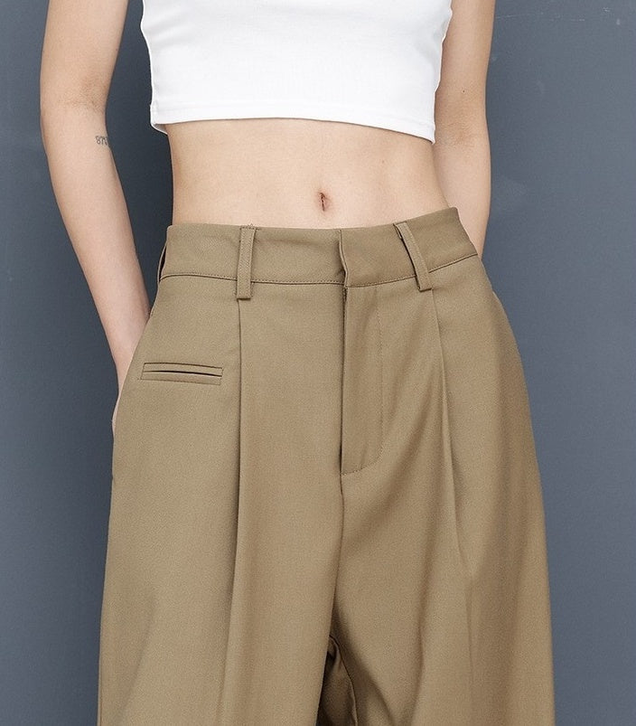 Brown Front Pleat Mopping Pants