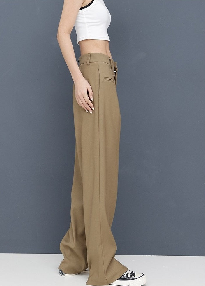 Brown Front Pleat Mopping Pants
