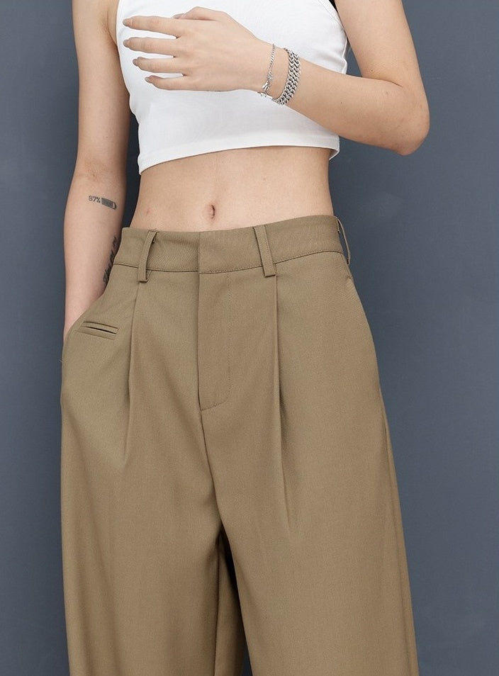 Brown Front Pleat Mopping Pants