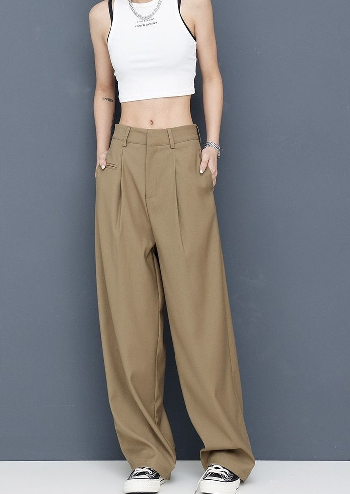 Brown Front Pleat Mopping Pants