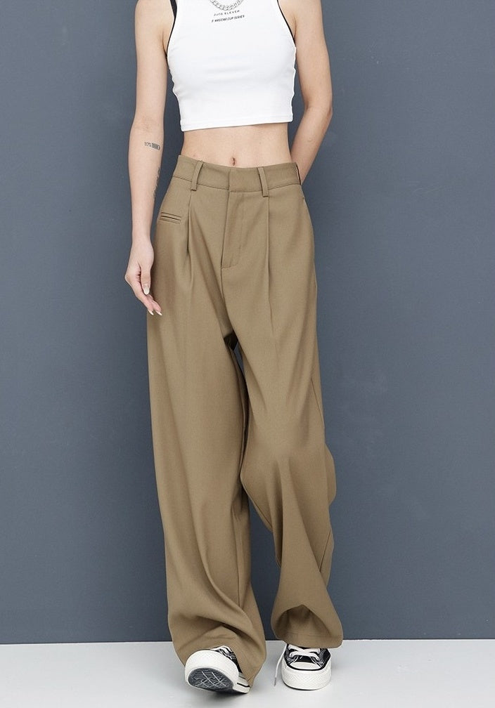 Brown Front Pleat Mopping Pants