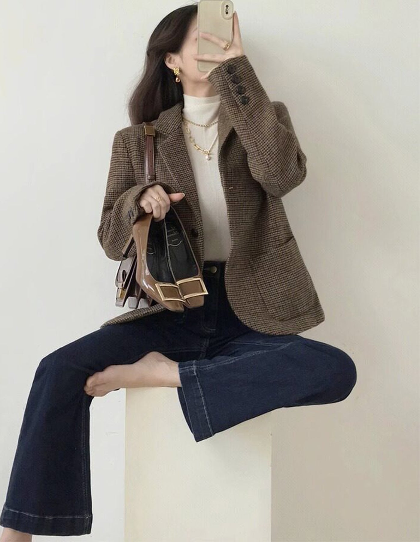 Brown Houndstooth Classic Blazer