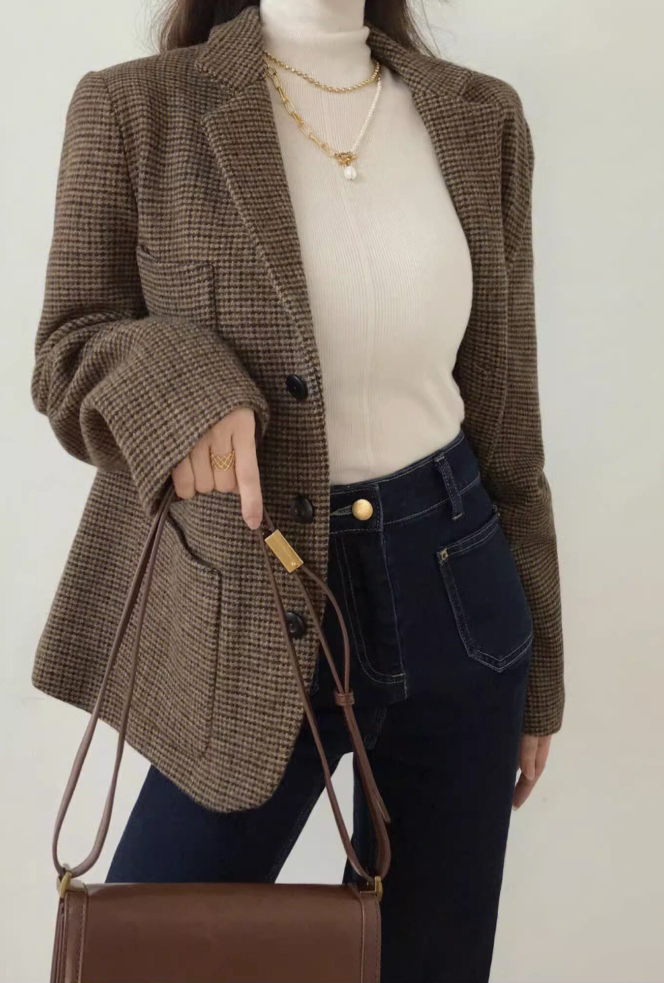 Brown Houndstooth Classic Blazer