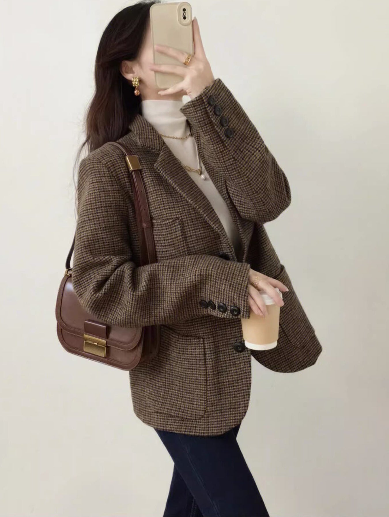 Brown Houndstooth Classic Blazer