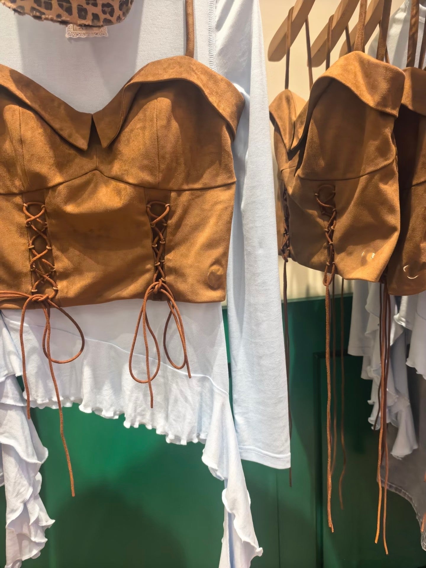 Brown Lace-Up Strappy Corset Cami Top