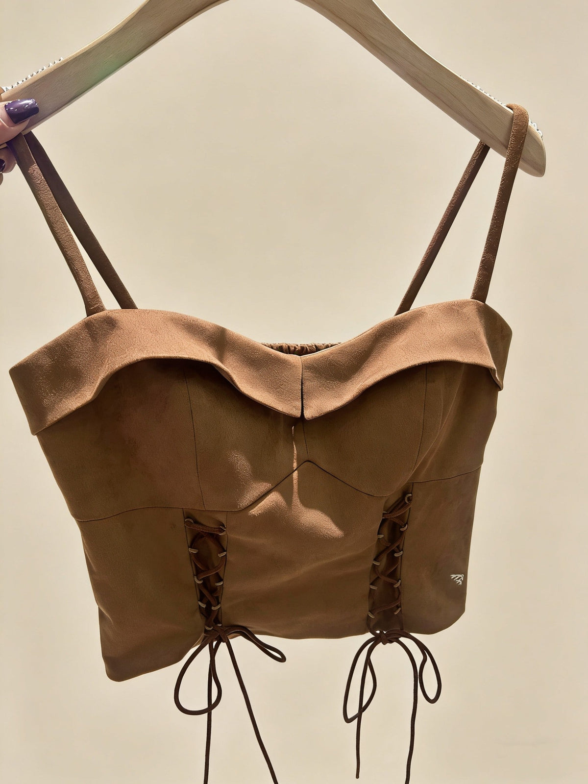 Brown Lace-Up Strappy Corset Cami Top